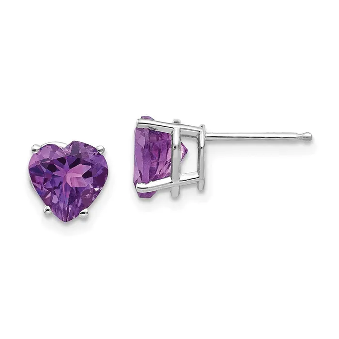 Earrings 14k White Gold 7mm Heart Amethyst Earrings Goldia