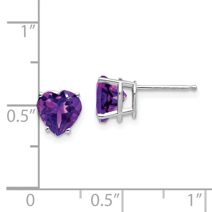 Earrings 14k White Gold 7mm Heart Amethyst Earrings Goldia