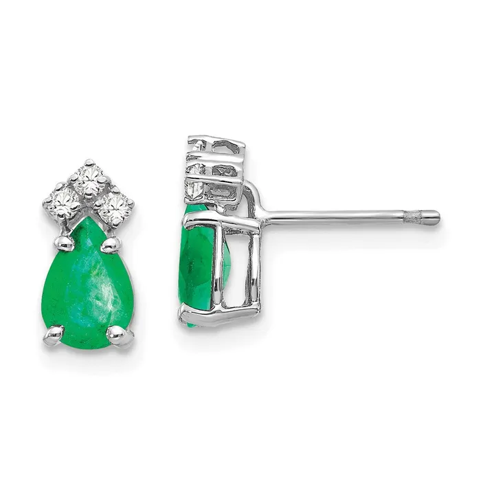 Earrings 14k White Gold 7x5mm Pear Emerald A Real Diamond Earrings Goldia Earrings 14k White Gold 7x5mm Pear Emerald A Real Diamond Earrings Goldia
