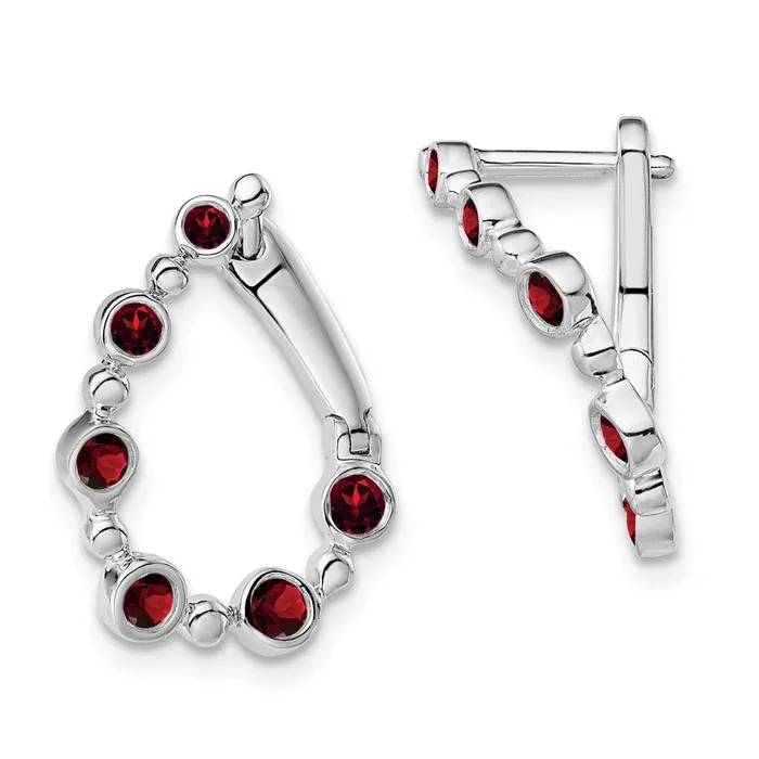 Earrings 14k White Gold Garnet Teardrop Hoop Earrings Goldia