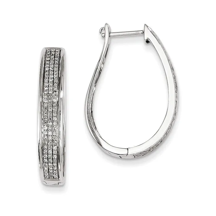 Earrings 14K White Gold Real Diamond Hinged Oval Hoop Earrings Goldia