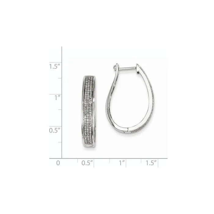 Earrings 14K White Gold Real Diamond Hinged Oval Hoop Earrings Goldia