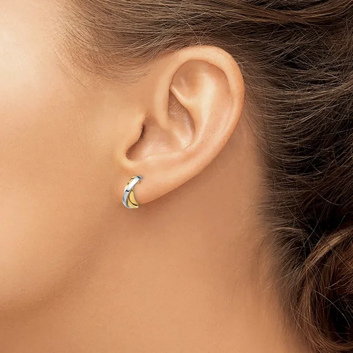 Earrings 14k Yellow Rhodium Gold White Rhodium Triple CHoop Post Earrings Goldia