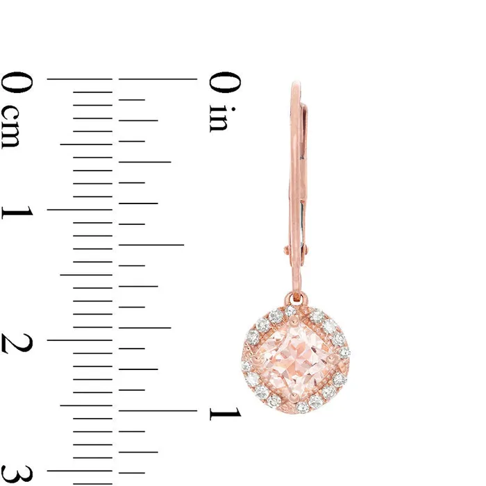 Earrings 50mm CushionCut Morganite and 017 CT TW Diamond Frame Drop Earrings in 10K Rose Gold Goldia Earrings 50mm CushionCut Morganite and 017 CT TW Diamond Frame Drop Earrings in 10K Rose Gold Goldia