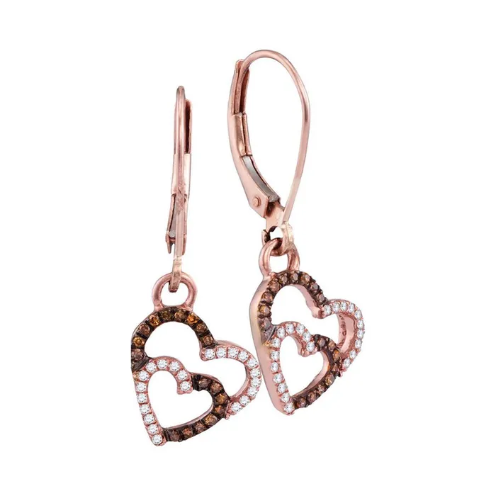 Earrings gndatlanta 10k Rose Gold Brown Double Heart Diamond Dangle Earrings 15 Cttw Earrings gndatlanta 10k Rose Gold Brown Double Heart Diamond Dangle Earrings 15 Cttw