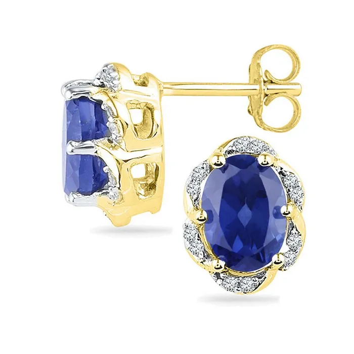 Earrings gndatlanta 10k Yellow Gold Oval Created Blue Sapphire Solitaire Diamond Earrings 212 Cttw Earrings gndatlanta 10k Yellow Gold Oval Created Blue Sapphire Solitaire Diamond Earrings 212 Cttw