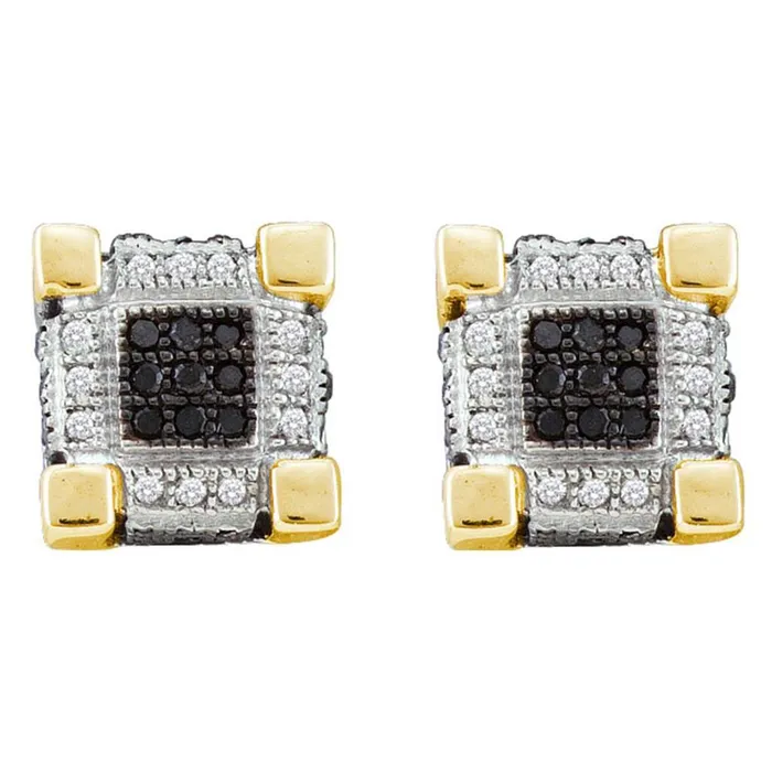 Earrings gndatlanta 10k Yellow Gold Round Black Diamond Square Earrings 13 Cttw Earrings gndatlanta 10k Yellow Gold Round Black Diamond Square Earrings 13 Cttw