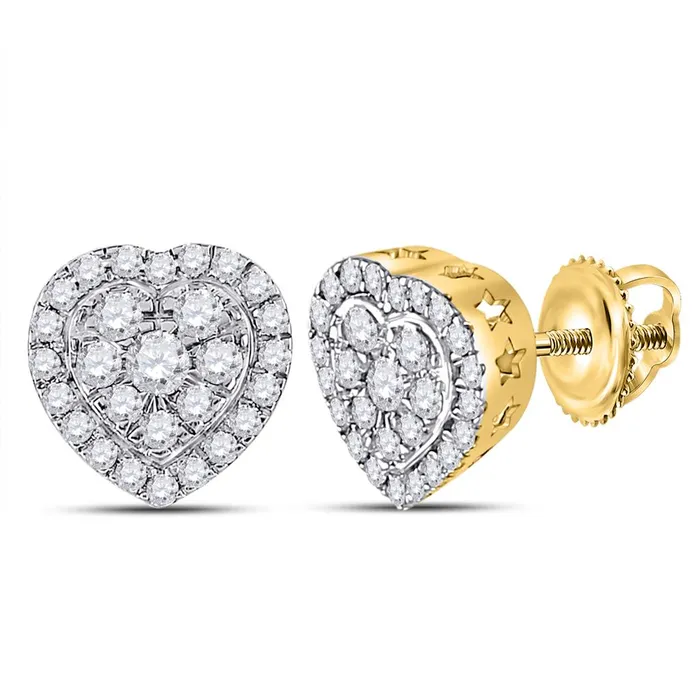 Earrings gndatlanta 10k Yellow Gold Round Diamond Heart Earrings 12 Cttw Earrings gndatlanta 10k Yellow Gold Round Diamond Heart Earrings 12 Cttw