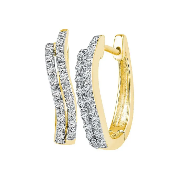 Earrings gndatlanta 10k Yellow Gold Round Diamond Hoop Earrings 15 Cttw