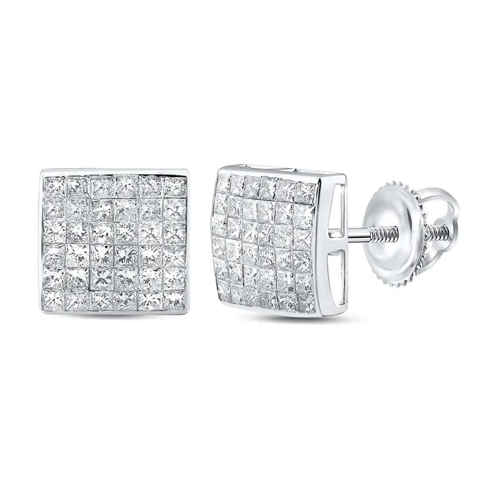 Earrings gndatlanta 14k White Gold Princess Diamond Square Cluster Earrings 2 Cttw Earrings gndatlanta 14k White Gold Princess Diamond Square Cluster Earrings 2 Cttw