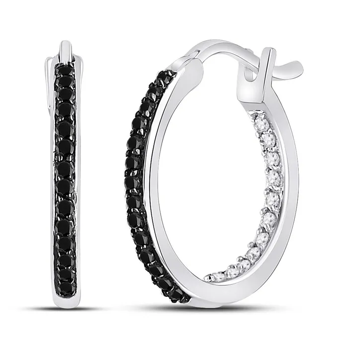 Earrings gndatlanta 14k White Gold Round Black Diamond Hoop Earrings 14 Cttw Earrings gndatlanta 14k White Gold Round Black Diamond Hoop Earrings 14 Cttw