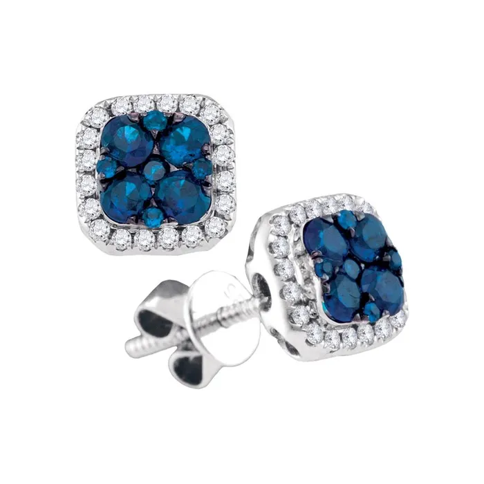Earrings gndatlanta 14k White Gold Round Blue Sapphire Square Cluster Diamond Earrings 34 Cttw Earrings gndatlanta 14k White Gold Round Blue Sapphire Square Cluster Diamond Earrings 34 Cttw