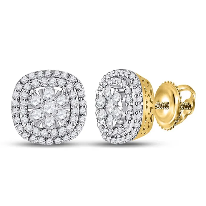 Earrings gndatlanta 14k Yellow Gold Round Diamond Cluster Cushion Earrings 1 Cttw Earrings gndatlanta 14k Yellow Gold Round Diamond Cluster Cushion Earrings 1 Cttw