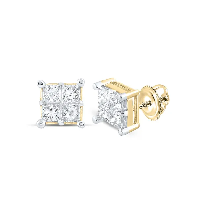 Earrings gndatlanta 14kt Yellow Gold Womens Princess Diamond Square Cluster Stud Earrings 1 Cttw Earrings gndatlanta 14kt Yellow Gold Womens Princess Diamond Square Cluster Stud Earrings 1 Cttw