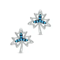 Earrings Goldia 007 CT TW Enhanced Blue Diamond Maple Leaf Earrings in Sterling Silver