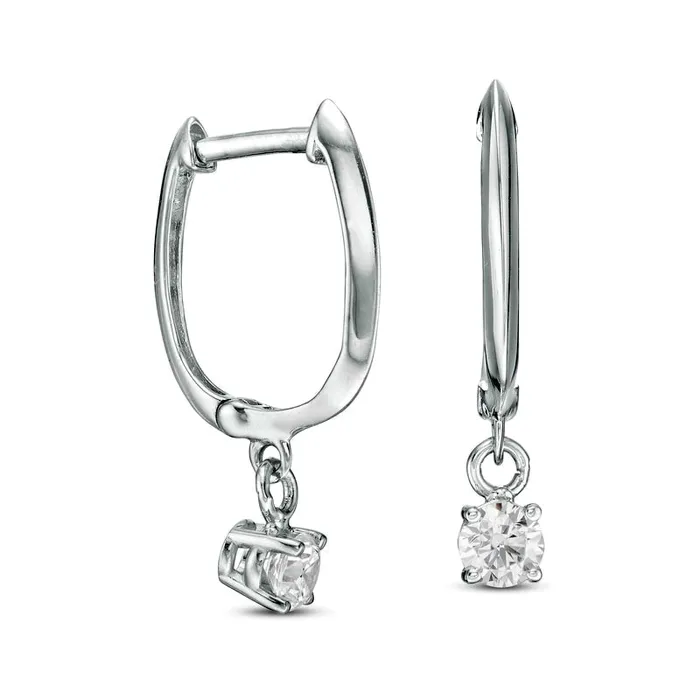 Earrings Goldia 025 CT TW Certified Diamond Solitaire Drop Hoop Earrings in 14K White Gold IVS2 Earrings Goldia 025 CT TW Certified Diamond Solitaire Drop Hoop Earrings in 14K White Gold IVS2
