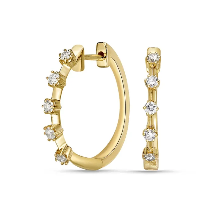 Earrings Goldia 025 CT TW Diamond Five Stone Station Hoop Earrings in 10K Gold