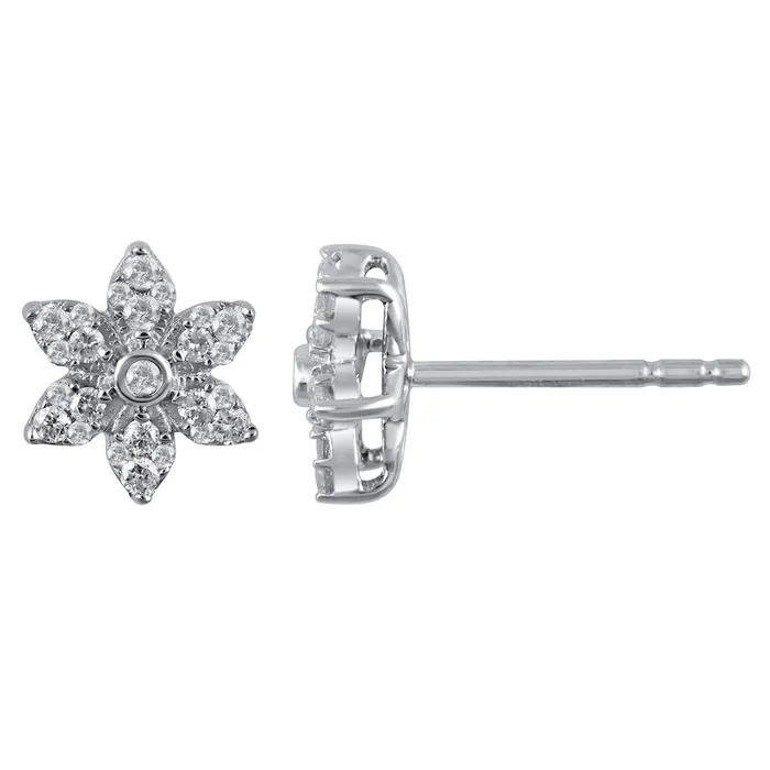 Earrings Goldia 025 CT TW Diamond Flower Stud Earrings in 10K White Gold Earrings Goldia 025 CT TW Diamond Flower Stud Earrings in 10K White Gold