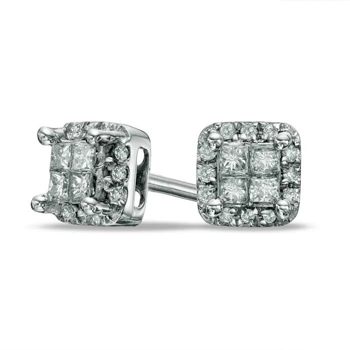 Earrings Goldia 025 CT TW Quad PrincessCut Diamond Frame Stud Earrings in 14K White Gold Earrings Goldia 025 CT TW Quad PrincessCut Diamond Frame Stud Earrings in 14K White Gold