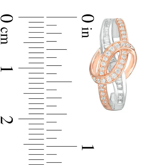 Earrings Goldia 05 CT TW Baguette and Round Diamond Loop JHoop Earrings in 10K TwoTone Gold Earrings Goldia 05 CT TW Baguette and Round Diamond Loop JHoop Earrings in 10K TwoTone Gold