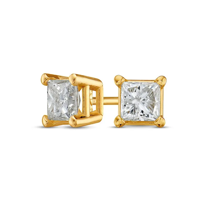 Earrings Goldia 088 CT TW PrincessCut Diamond Solitaire Stud Earrings in 14K Gold JI1 Earrings Goldia 088 CT TW PrincessCut Diamond Solitaire Stud Earrings in 14K Gold JI1