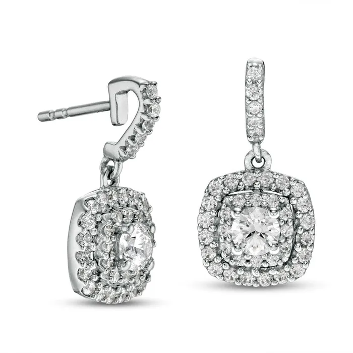 Earrings Goldia 111 CT TW Diamond Double Cushion Frame Drop Earrings in 14K White Gold Earrings Goldia 111 CT TW Diamond Double Cushion Frame Drop Earrings in 14K White Gold