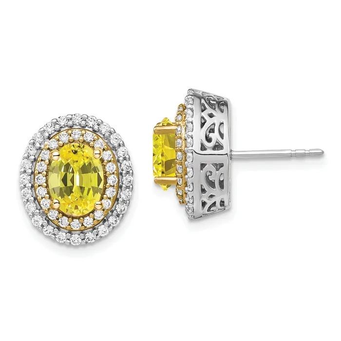 Earrings Goldia 14K TwoTone Lab Grown VSSI G Diamond Created Yellow Sapphire Earrings