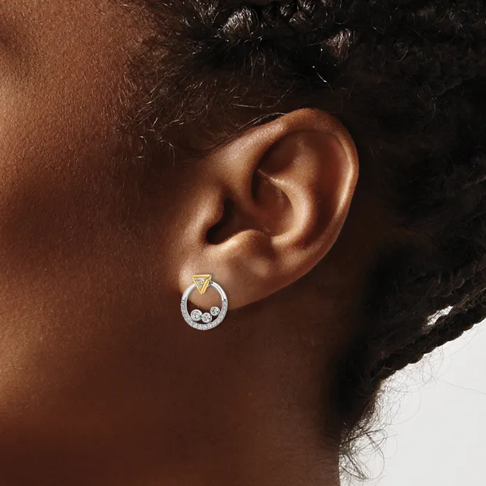 Earrings Goldia 14k Twotone Two Tone 14 Ct Lab Grown Diamond VSSI G Triangle Post Earrings with Circle Dangle Earring Jacket