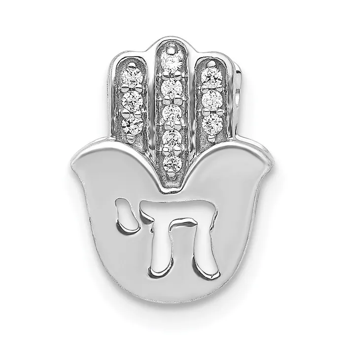 Earrings Goldia 14k White Gold 120ct Real Diamond Chai on Hamsa Chain Slide Earrings Goldia 14k White Gold 120ct Real Diamond Chai on Hamsa Chain Slide