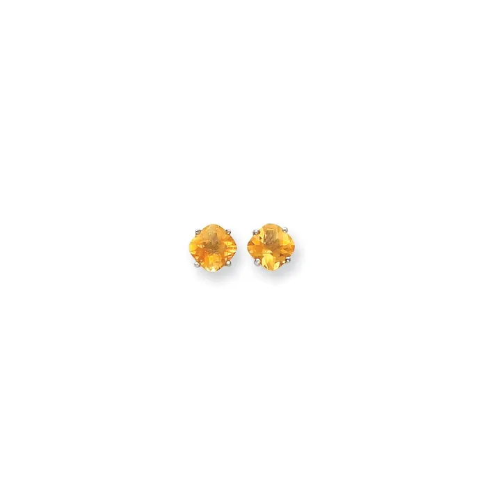 Earrings Goldia 14k White Gold 7x7mm Cushion Citrine Checker Earring