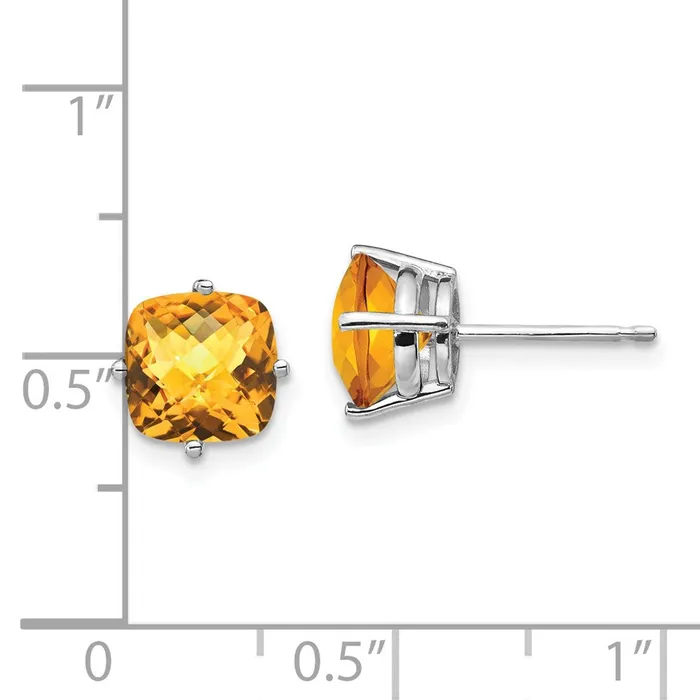 Earrings Goldia 14k White Gold 7x7mm Cushion Citrine Checker Earring