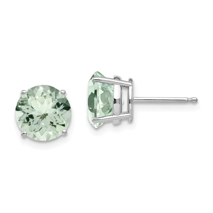 Earrings Goldia 14k White Gold 8mm Round Green Quartz Earrings