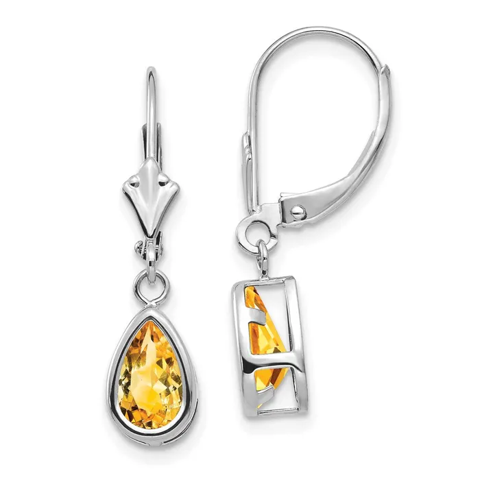 Earrings Goldia 14k White Gold 8x5mm Pear Citrine Leverback Earrings