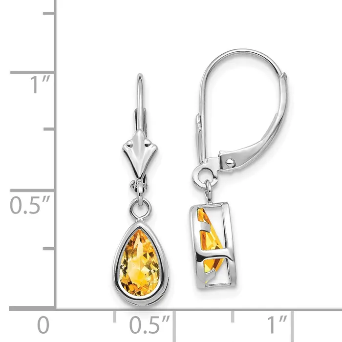 Earrings Goldia 14k White Gold 8x5mm Pear Citrine Leverback Earrings
