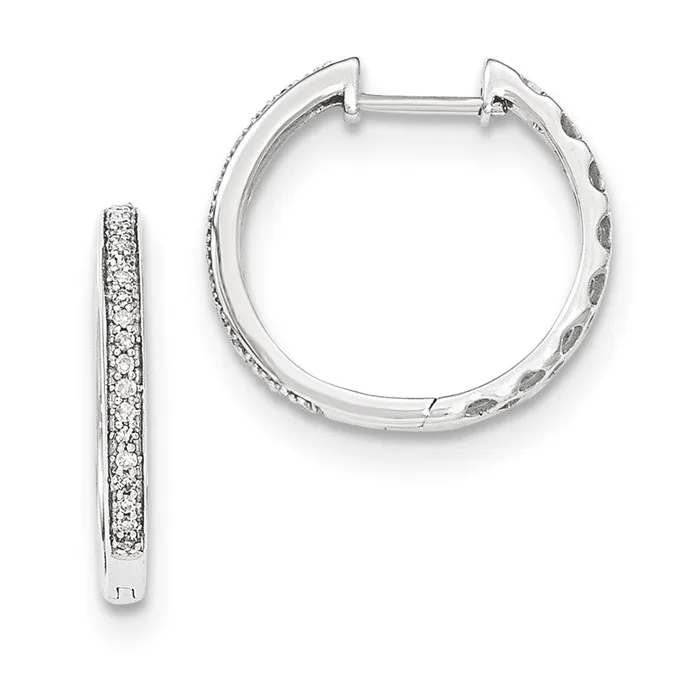 Earrings Goldia 14K White Gold Real Diamond 2mm Hinged Hoop Earrings