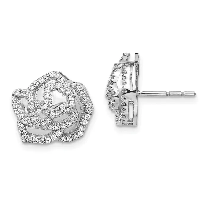 Earrings Goldia 14k White Gold Real Diamond Fancy Flower Earrings