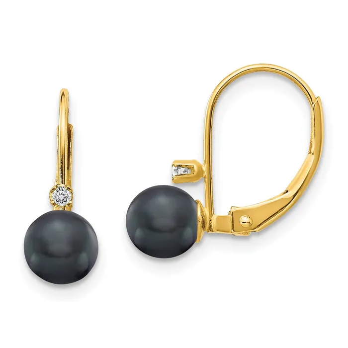 Earrings Goldia 14k Yellow Gold 56mm Black FW Cultured Pearl AA Real Diamond Leverback Earrings Earrings Goldia 14k Yellow Gold 56mm Black FW Cultured Pearl AA Real Diamond Leverback Earrings