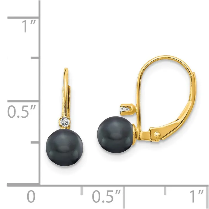 Earrings Goldia 14k Yellow Gold 56mm Black FW Cultured Pearl AA Real Diamond Leverback Earrings