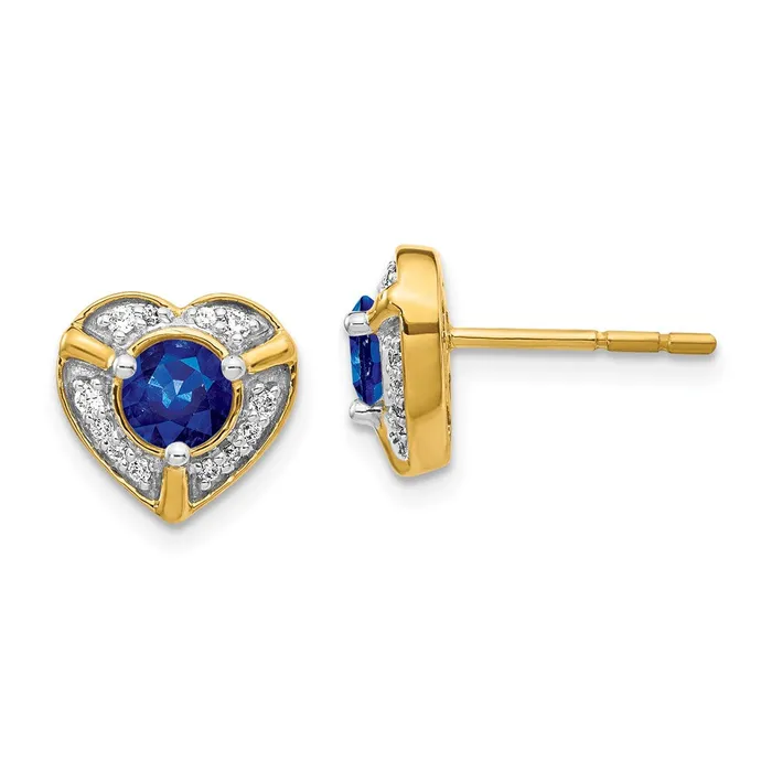 Earrings Goldia 14k Yellow Gold Real Diamond and Sapphire Fancy Heart Earrings Earrings Goldia 14k Yellow Gold Real Diamond and Sapphire Fancy Heart Earrings