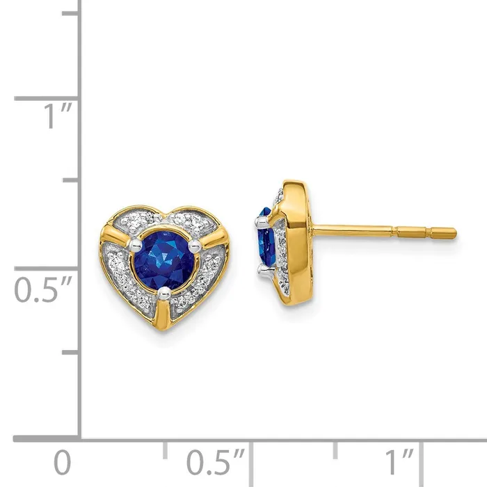 Earrings Goldia 14k Yellow Gold Real Diamond and Sapphire Fancy Heart Earrings