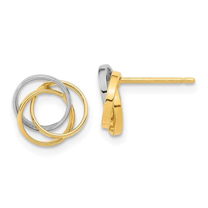 Earrings Goldia 14k Yellow Rhodium Gold Gold and White Rhodium Polished Three Circle Post earrings Earrings Goldia 14k Yellow Rhodium Gold Gold and White Rhodium Polished Three Circle Post earrings