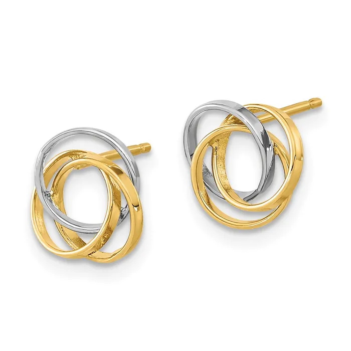 Earrings Goldia 14k Yellow Rhodium Gold Gold and White Rhodium Polished Three Circle Post earrings