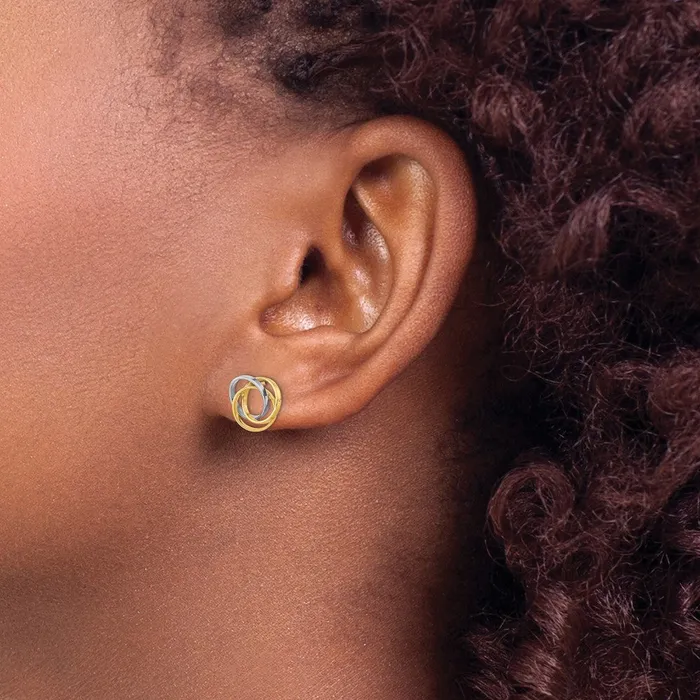 Earrings Goldia 14k Yellow Rhodium Gold Gold and White Rhodium Polished Three Circle Post earrings