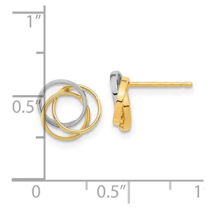 Earrings Goldia 14k Yellow Rhodium Gold Gold and White Rhodium Polished Three Circle Post earrings