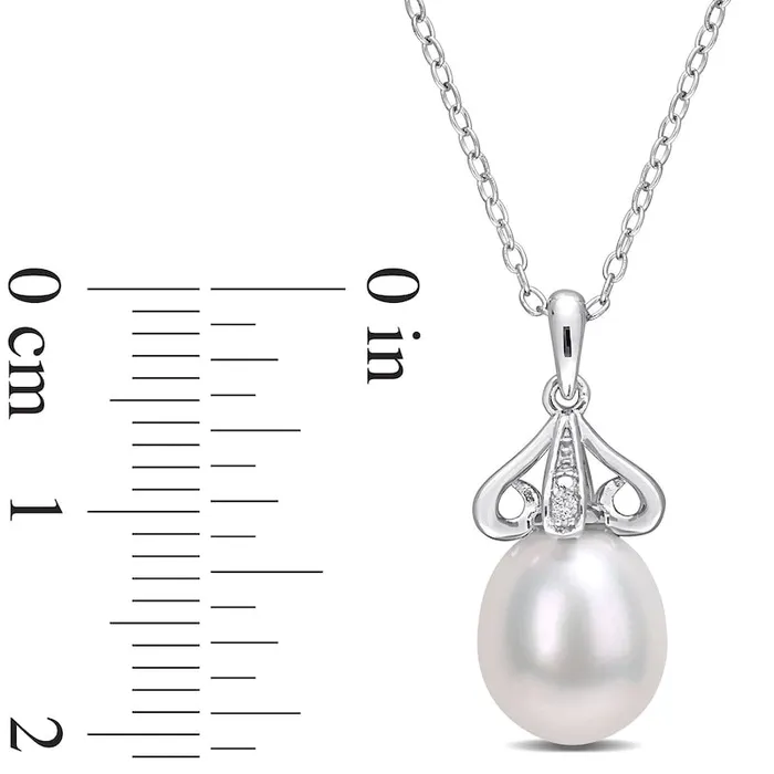 Earrings Goldia 8590mm Oval Cultured Freshwater Pearl and Natural Diamond Accent Scroll Petal Flower Drop Pendant in Sterling Silver Earrings Goldia 8590mm Oval Cultured Freshwater Pearl and Natural Diamond Accent Scroll Petal Flower Drop Pendant in Sterling Silver