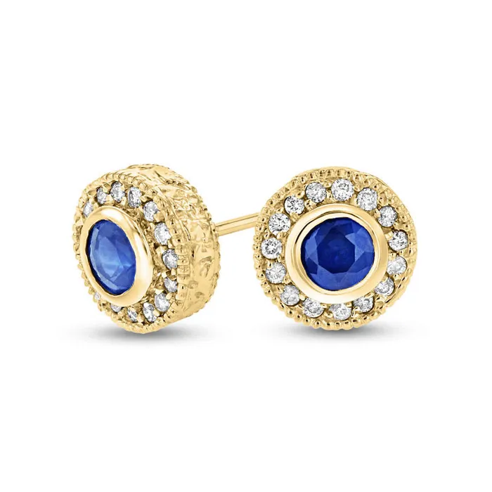 Earrings Goldia Blue Sapphire and 02 CT TW Diamond VintageStyle Circle Stud Earrings in 14K Gold Earrings Goldia Blue Sapphire and 02 CT TW Diamond VintageStyle Circle Stud Earrings in 14K Gold
