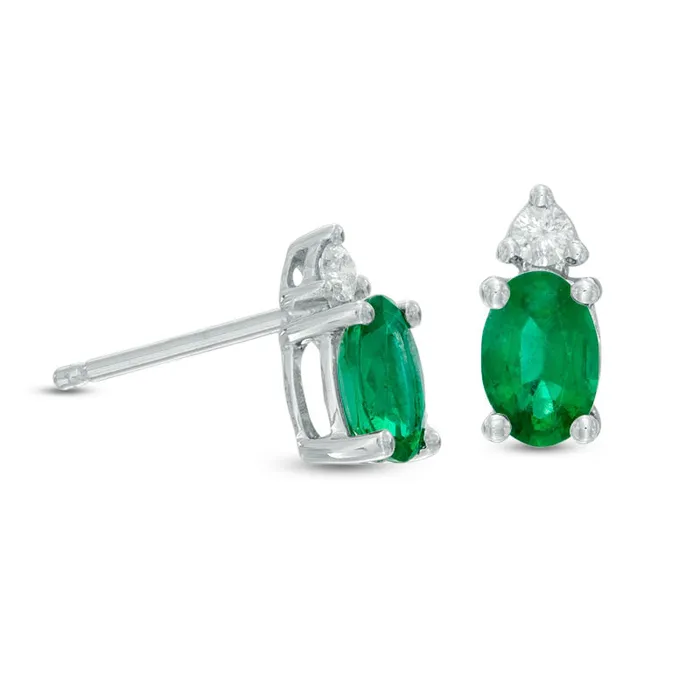 Earrings Goldia Oval Emerald and Diamond Accent Stud Earrings in 10K White Gold Earrings Goldia Oval Emerald and Diamond Accent Stud Earrings in 10K White Gold