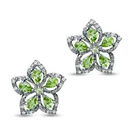 Earrings Goldia Peridot and White Topaz Flower Earrings in Sterling Silver