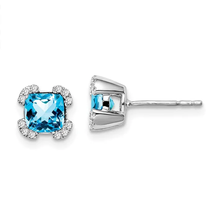 Earrings Goldia Solid 14k White Gold Cushion Simulated Blue Topaz and CZ Earrings Earrings Goldia Solid 14k White Gold Cushion Simulated Blue Topaz and CZ Earrings