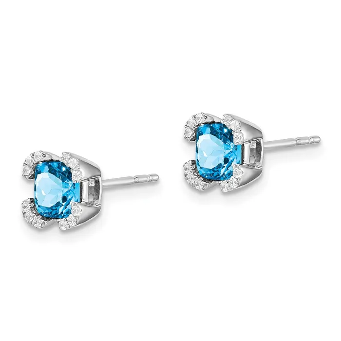Earrings Goldia Solid 14k White Gold Cushion Simulated Blue Topaz and CZ Earrings
